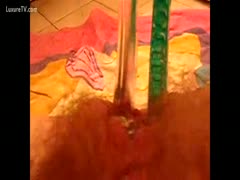 A wild insertion film with a hairy mom I want to fuck her by taking things out of her fur pie.